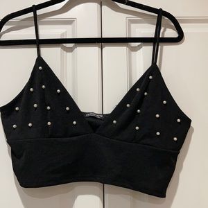 NWOT Fashion Nova XL black w/ pearl crop tank top